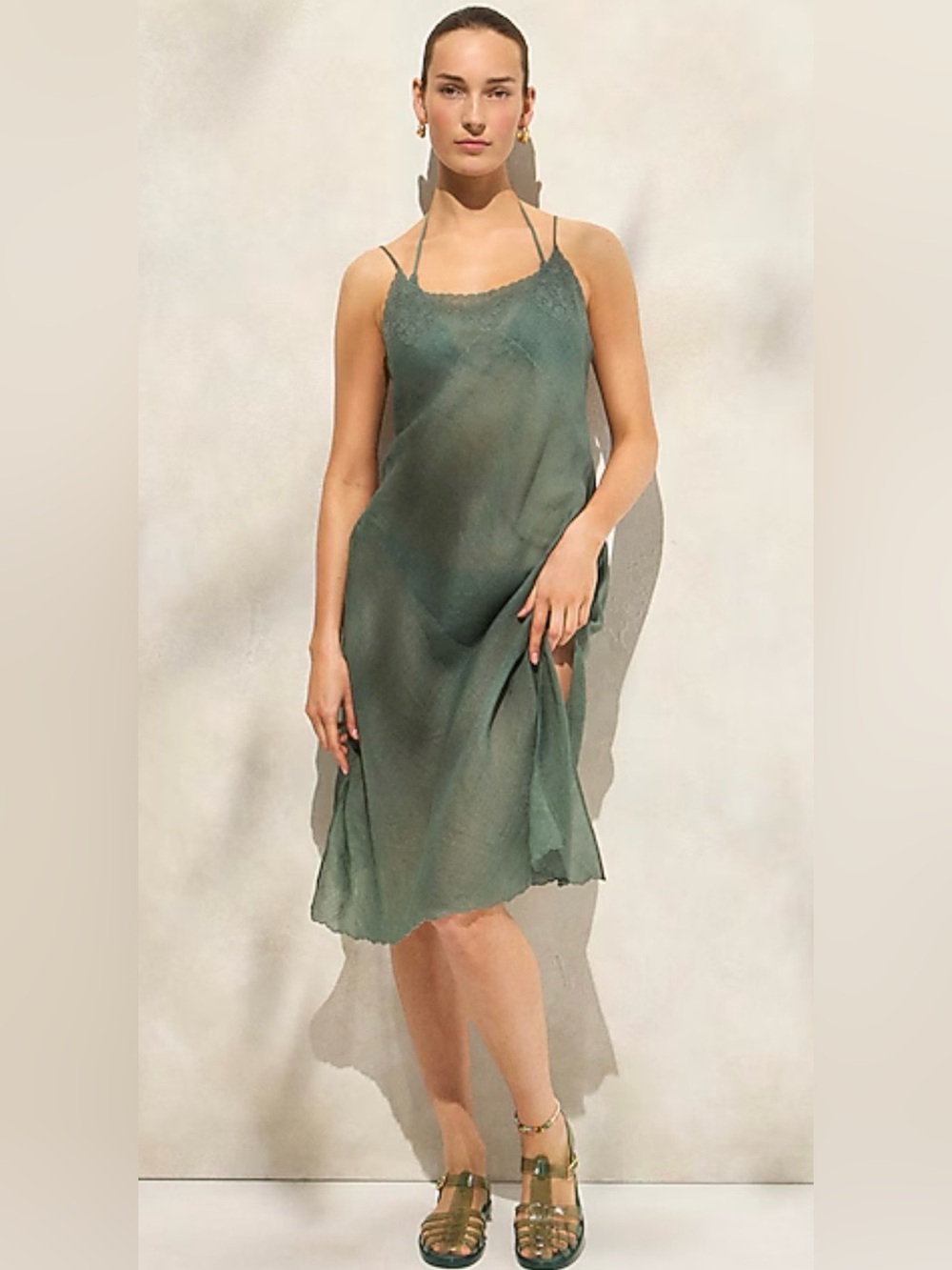 J. Crew Embroidered slip dress in ramie NWT rare